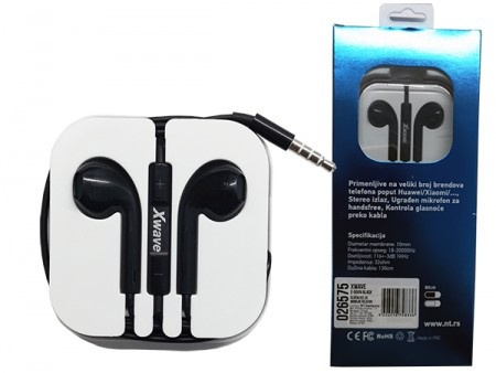 Xwave Slušalice za mobilni sa mikrofonom/stereo/3.5mm jack/kabl 1.3 m/IPHONE EARBUD OBLIK/box/crna ( E-500M black ) - Img 1