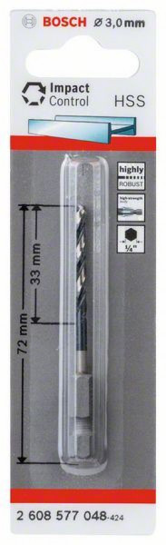 Bosch HSS spiralna burgija sa šestostranim prihvatom 3,0mm 3 x 33 x 72 mm ( 2608577048 )