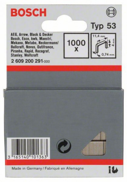 Bosch spajalica od tanke žice tip 53 11,4 x 0,74 x 4 mm ( 2609200291 ) - Img 1