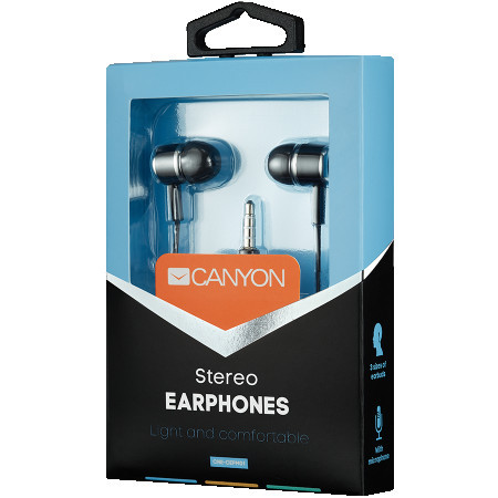 Canyon EPM- 01 stereo earphones with microphone, black, cable length 1.2m, 23*9*10.5mm,0.013kg ( CNE-CEPM01B ) - Img 1