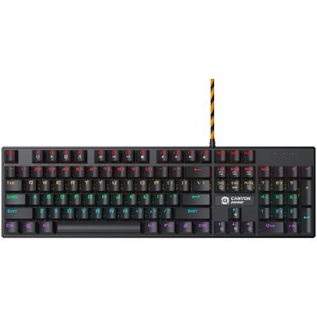 Canyon wired black mechanical keyboard with colorful lighting system104PCS rainbow backlight LED,also can custmized backlight,1.8M braided