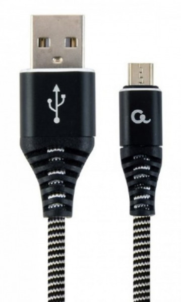 CC-USB2B-AMmBM-1M-BW Gembird Premium cotton braided Micro-USB charging - data cable,1m, black/white - Img 1