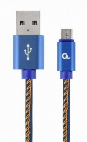 CC-USB2J-AMmBM-1M-BL Gembird Premium jeans (denim) Micro-USB cable with metal connectors, 1 m, blue - Img 1