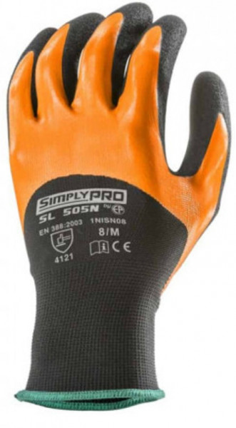 Coverguard glove polyester black with orange/black nitrile double coating veličina 08 ( 1nisn08 )
