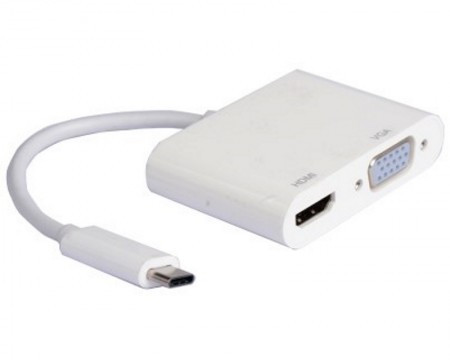 E-GREEN Adapter USB 3.1 tip C (M) - HDMI + VGA (F) beli - Img 1