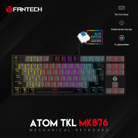 Fantech mk876 tastatura usb rgb atom tkl (blue switch) us crna