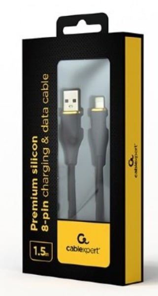 Gembird cc-usb2s-am8pm-1.5m-bk Premium silicon 8-pin cable charging and data cable, 1.5 m, black