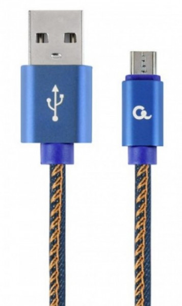 Gembird premium jeans (denim) Micro-USB cable with metal connectors, 2 m, blue CC-USB2J-AMmBM-2M-BL - Img 1