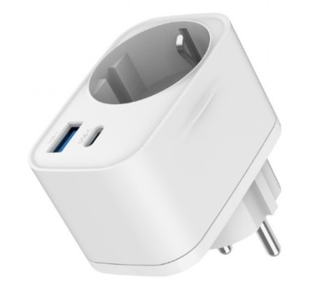 Gembird TA-ACPDQC20-01-W 20W 2-port USB brzi punjac sa pass-through AC socket-om