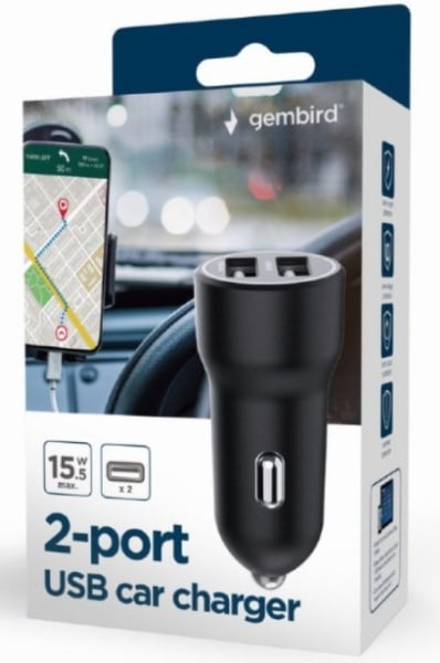 Gembird ta-uc-2a15-car-01 2-port usb car charger, 3.1 a, blackž
