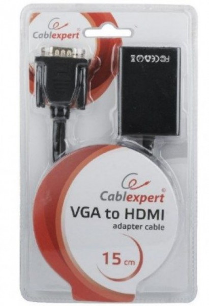 Gembird VGA to HDMI and audio cable, single port, black WITH AUDIO A-VGA-HDMI-01