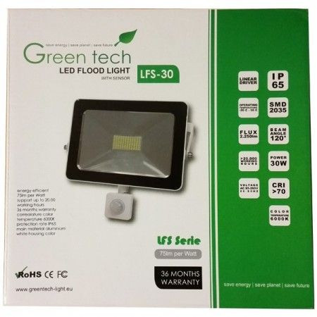 Green Tech LED Reflektor 30W + senzor 6000K 2250LM ( RS30CG/Z )