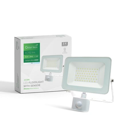 Green tech led reflektor sa senzorom 50w 6500k 4250lm ip65 beli ( AFS-50WH )