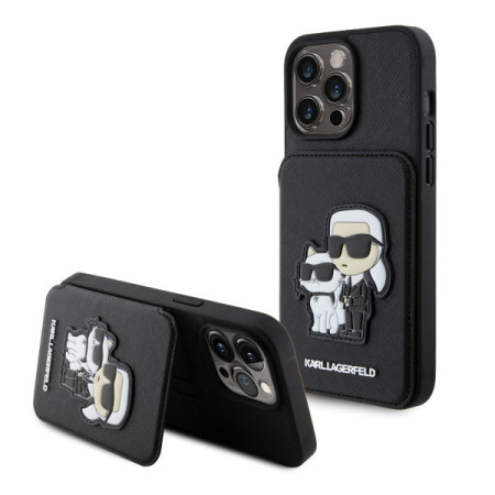 Karl Lagerfeld maska za iPhone 15 pro max saffiano cardslots and stand K&amp;C patch black ( KLHCP15XSAKCSCK ) - Img 1