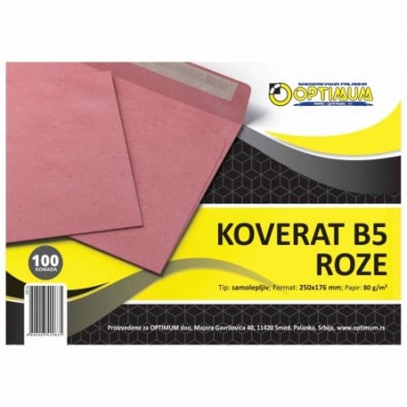 Koverat b5 roze 1/100 samolepiv *sr ( 5016 )-1