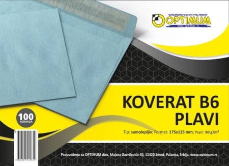 Koverat b6 plavi 1/100 samolepiv *sr ( 56 )