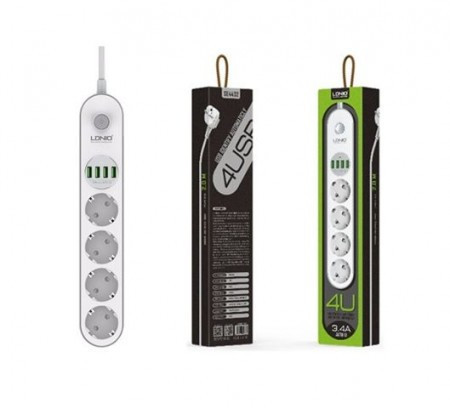 LDNIO 4R 2m + 4xUSB beli produžni kabl ( SS00695 )