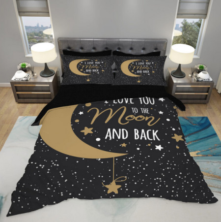 Mey home posteljina i love you to the moon and back 3d 200x220cm crna ( 3D-1254 )