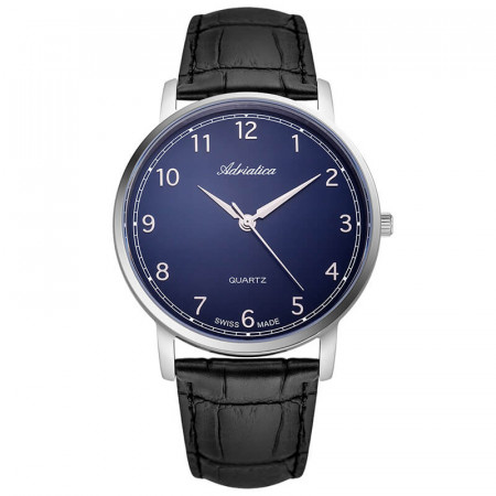 Muški adriatica vintage plavi srebrni elegantni ručni sat sa crnim kožnim kaišem ( a1287.5225q )