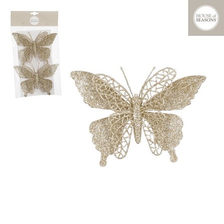 Novogodišnja dekoracija - clip butterfly set 2pcs 11x16 1143483 - champagne - edl ( 043239 )-1