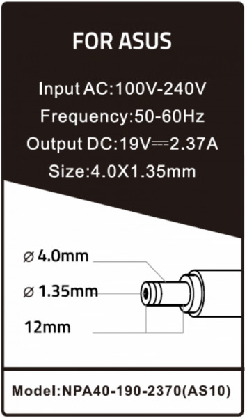 NPA40-190-2370 (AS10) ** Gembird punjac za laptop 40W-19V-2.37A, 4.0x1.35mm black (819 Alt=AS14)