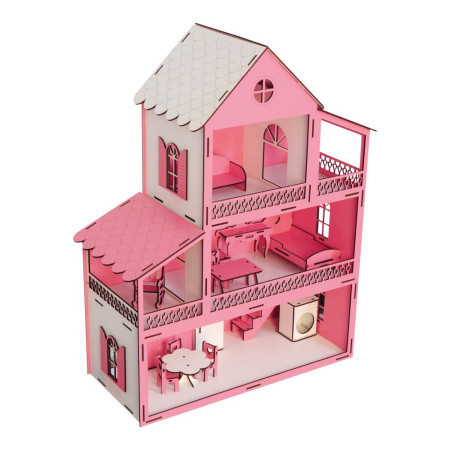 Proizvod sa nedostatkom - OUTLET - Grander, drvena kućica za lutke, 14k, roze ( 870158 )