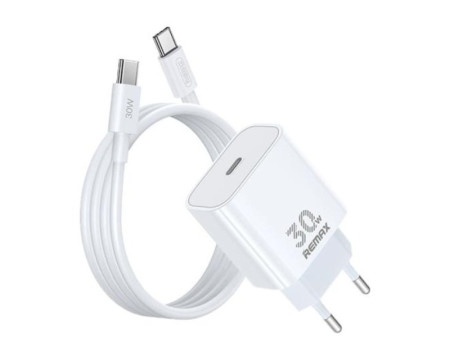 Remax RP-U71 Strujni punjač GaN 30W USB-C i USB-C na USB-C 1m kabl beli
