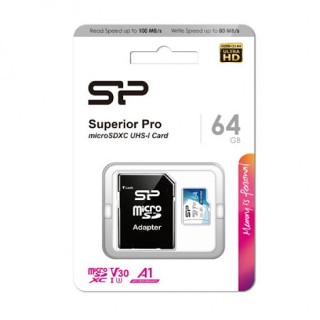 SiliconPower 64GB micro SDXC U3 COLOR SR104+ADAP C10/4050 ( MCSP64GU3 )