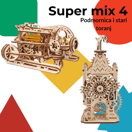 Ugears 3D puzzle super mix 4 (Podmornica i Stari toranj) ( 8295)