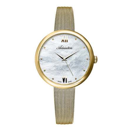 Ženski adriatica milano beli zlatni modni ručni sat sa zlatnim pancir kaišem ( a3632.118fq )