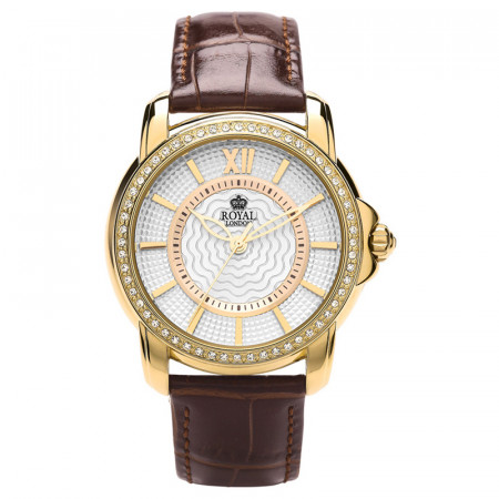 Ženski royal london dashing zlatni modni ručni sat sa braon kožnim kaišem ( 21317-02 )