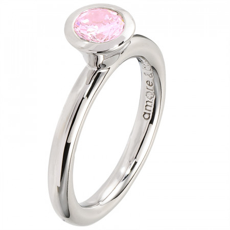 Amore baci srebrni prsten sa jednim okruglim rozim swarovski kristalom 57 mm ( rg104.16 ) - Img 1
