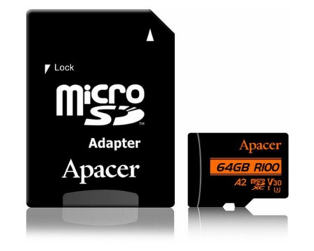 Apacer UHS-I MicroSDXC 64GB U3 V30 A2 + adapter AP64GMCSX10U8-R - Img 1