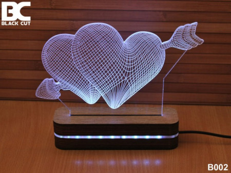 Black Cut 3D Lampa sa 9 različitih boja i daljinskim upravljačem - Srca i strela ( B002 ) - Img 1