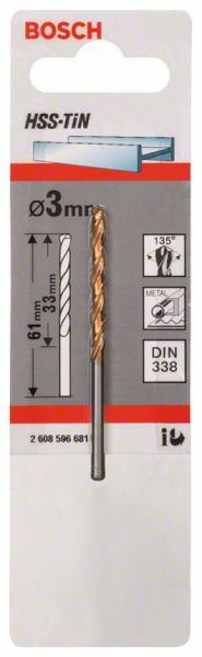 Bosch burgija za metal HSS-TiN, DIN 338 3 x 33 x 61 mm ( 2608596681 )