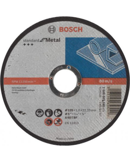 Bosch rezna ploča ravna standard for metal A 60 T BF, 125 mm, 22,23 mm, 1,6 mm ( 2608603165 ) - Img 1