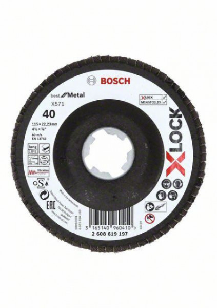 Bosch X-Lock lamelne ploče, verzija pod uglom, vlaknasta ploča, ?115 mm, G 40, X571, Best for Metal, 1 komad D= 115 mm G= 40, pod uglom (