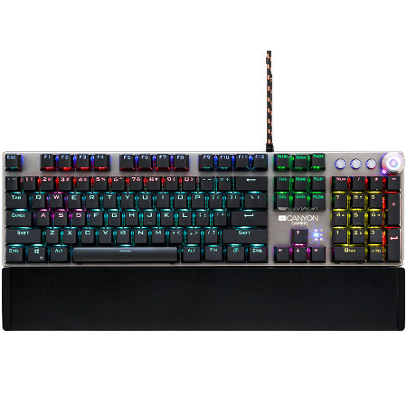 Canyon wired gaming keyboard,black 104 mechanical switches,60 million times key life, 22 types of lights,Removable magnetic wrist rest,4 Mu - Img 1