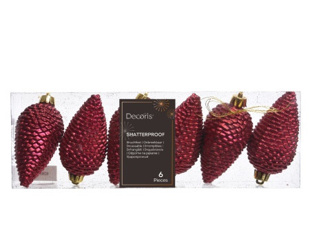 Dekordom novogodišnja dekoracija - hanging pinecone set 6pcs 8cm 028599 - oxblood - kmg ( 043318 )-1