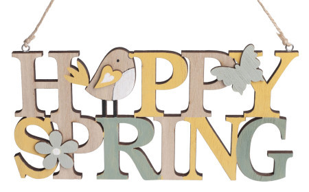 Drveni natpis happy spring ptičica 22x11 cm ( 065326 )