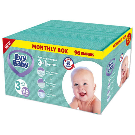 Evybaby pelene box 3 midi 5-9kg - 96 kom 3u1 ( A055742 )