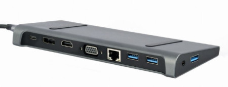 Gembird A-CM-COMBO9-02 USB type-C 9-u-1 adapter Hub3.0 + HDMI + DisplayPort + VGA + PD + LAN
