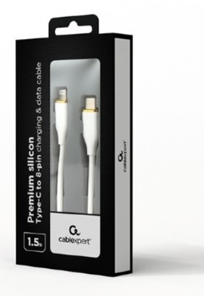 Gembird CC-USB2S-CM8PM-1.5M-W Premium silicon USB Type-C to 8-pins charging & data cable,1.5 m,White