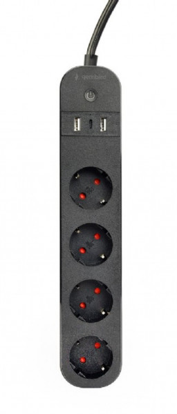 Gembird TSL-PS-S4U-01 pametni produzni kabl sa USB punjenjem, 4 uticnice, crni