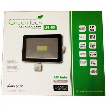 Green Tech LED Reflektor 50W + senzor 6000K 3750LM ( RS50CG/Z ) - Img 1