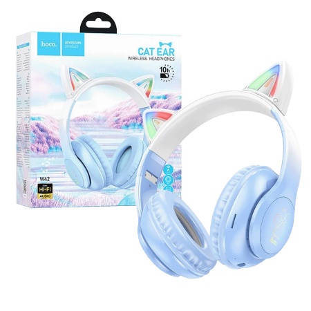 Hoco Bežične stereo slušalice, Bluetooth v5.3, 400mAh - W42 Cat Ears, Crystal Blue