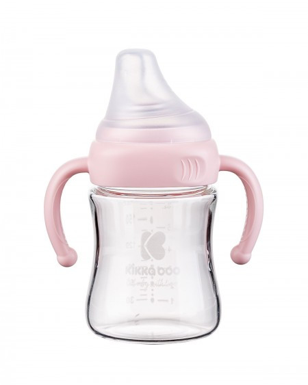 KikkaBoo flašica staklena sa ručicama 180ml pink ( KKB20090 )