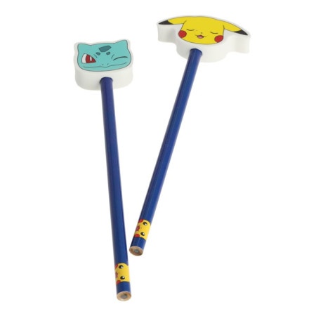 La Plume Doree Pokemon - Pikachu & Bulbasaur - 2 Pencils With Eraser ( 068048 )