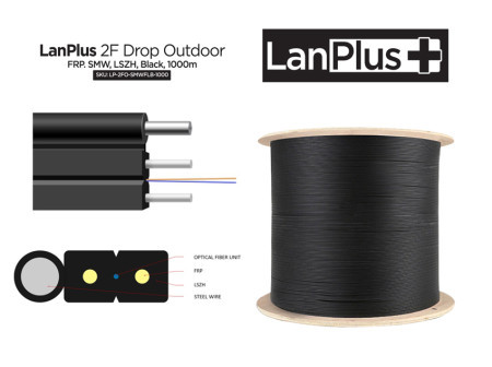 LanPlus fiber optic cable 2FO 1km outdoor drop cable, sajla, G657A1, FRP, LSZH ( 4363 )