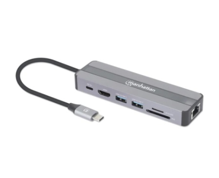 Manhattan 153928 7in1 USB-C - HDMI/2xUSB 3.0/LAN/CR/PD 87W Docking station -1